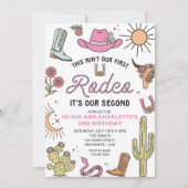 Tweede Rodeo Roze Westerne 2e Verjaardag Tweeling Kaart (Voorkant)