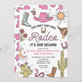 Tweede Rodeo Roze Westerne 2e Verjaardag Tweeling Kaart