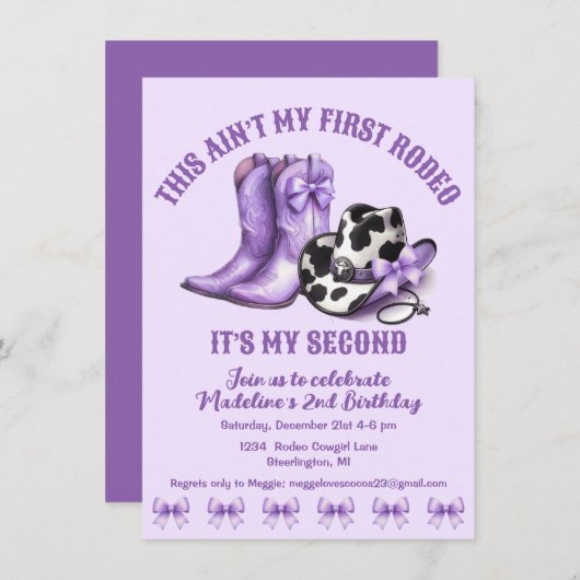 Tweede Rodeo Westerne Bogen Paarse Cowgirl Verjaar Kaart (Voorkant / Achterkant)