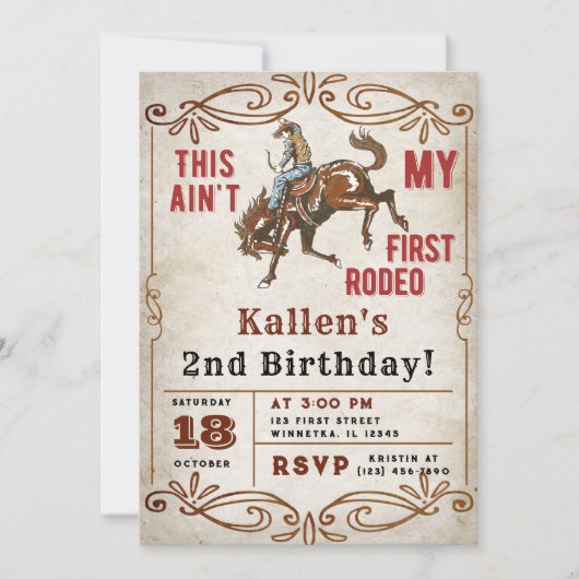 Tweede Rodeo Westerne Cowboy 2e verjaardag Kaart (Voorkant)