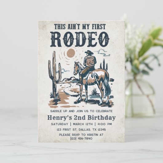 Tweede Rodeo Westerne Cowboy 2e verjaardag Kaart (Staand voorkant)