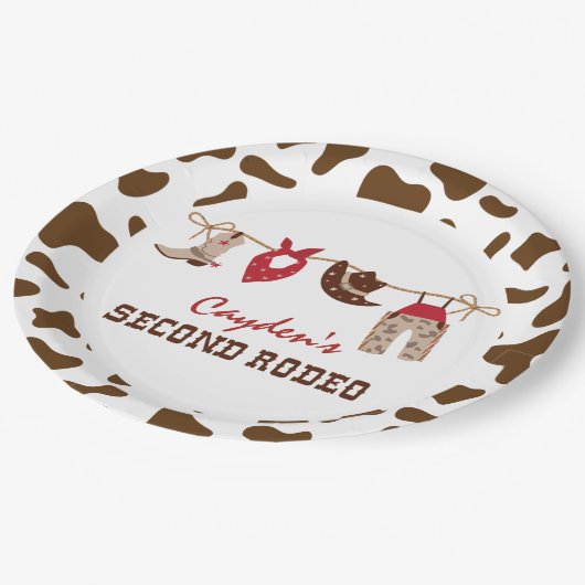 Tweede Rodeo Westerne Cowboy 2e verjaardag Papieren Bordje (Gekanteld)