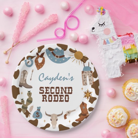 Tweede Rodeo Westerne Cowboy 2e verjaardag Papieren Bordje (Feest)