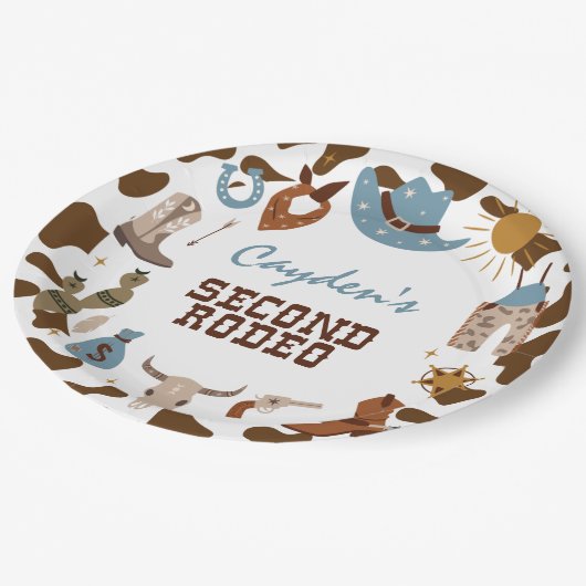 Tweede Rodeo Westerne Cowboy 2e verjaardag Papieren Bordje (Gekanteld)
