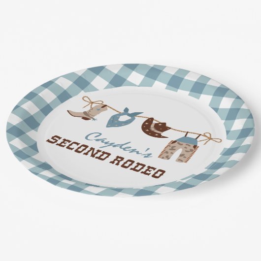 Tweede Rodeo Westerne Cowboy 2e verjaardag Papieren Bordje (Gekanteld)