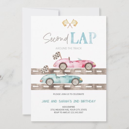 Tweede ronde auto tweeling verjaardag uitnodiging (Voorkant)