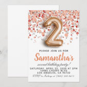 Tweede Roos Gold Birthday Uitnodiging (Voorkant / Achterkant)