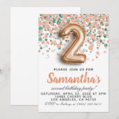 Tweede Roos Gold Birthday Uitnodiging (Voorkant / Achterkant)