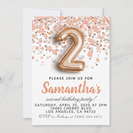 Tweede Roos Gold Birthday Uitnodiging (Voorkant)