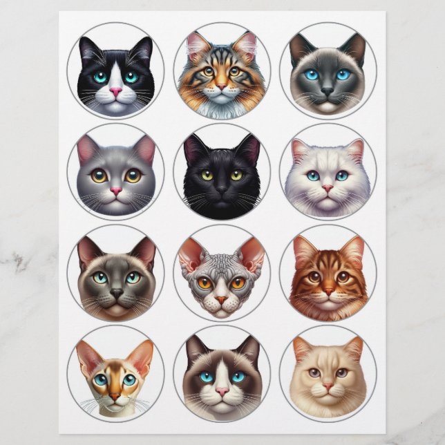 Tweede set van 12 Ronde Kattenras Illustraties (Voorkant)