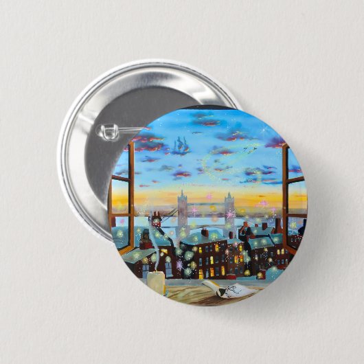 Tweede ster rechts. Peter Pan inspireerde kunst Ronde Button 5,7 Cm (Voorkant /achterkant)