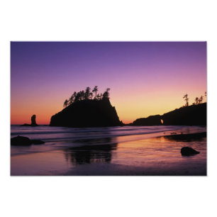 Tweede strand bij schemering, Olympic NP, WA, USA Foto Afdruk