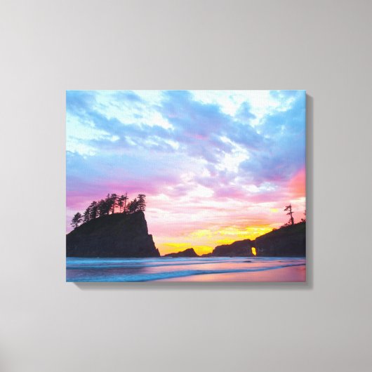 Tweede strand bij zonsondergang, Washington Canvas Afdruk (Voorkant)