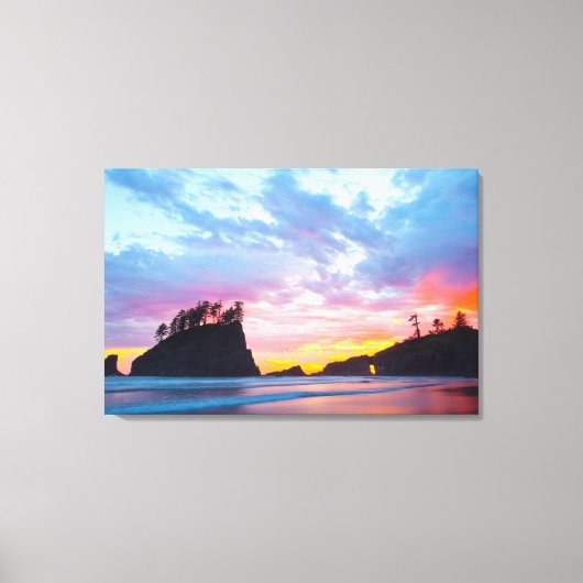 Tweede strand bij zonsondergang, Washington Canvas Afdruk (Voorkant)