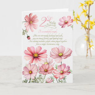 Tweede trouwdag sentimentele roze Cosmos Kaart