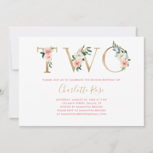 Tweede uitnodiging voor een roze en goudbloem (Voorkant)