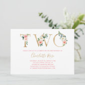 Tweede uitnodiging voor een roze en goudbloem (Staand voorkant)