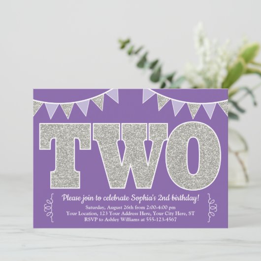 Tweede uitnodiging voor Paarse en Zilveren | TWEE (Staand voorkant)