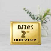 Tweede verjaardag ~ Art Deco Style "2" + Naam Folie Uitnodiging Briefkaart (Staand Voorkant)