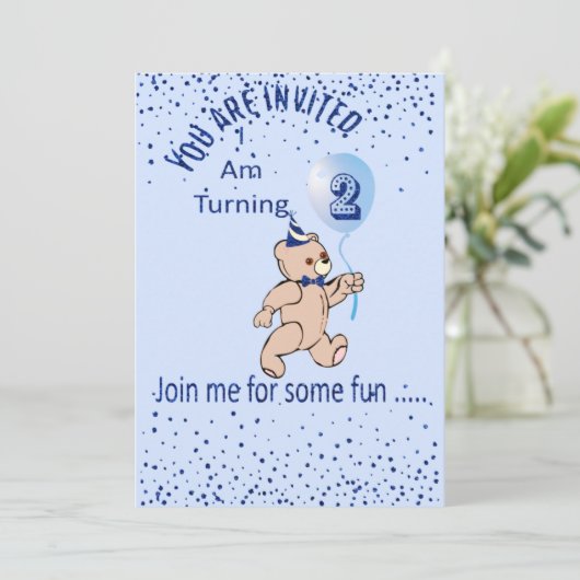 Tweede verjaardag Blauwe uitnodiging (Staand voorkant)