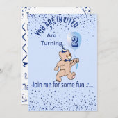 Tweede verjaardag Blauwe uitnodiging (Voorkant / Achterkant)