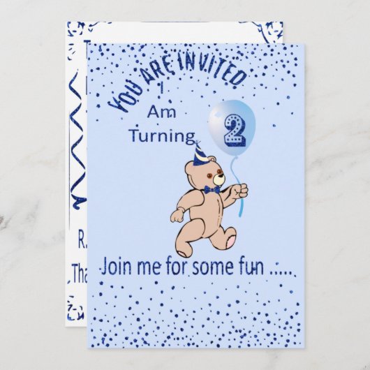 Tweede verjaardag Blauwe uitnodiging (Voorkant / Achterkant)