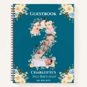 Tweede verjaardag Blauwgroen Foto Flower Yellow Gu Notitieboek (Voorkant)