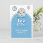 Tweede verjaardag Blue Navy Retro Disco Arch Kaart (Staand voorkant)