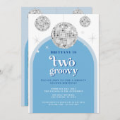 Tweede verjaardag Blue Navy Retro Disco Arch Kaart (Voorkant / Achterkant)