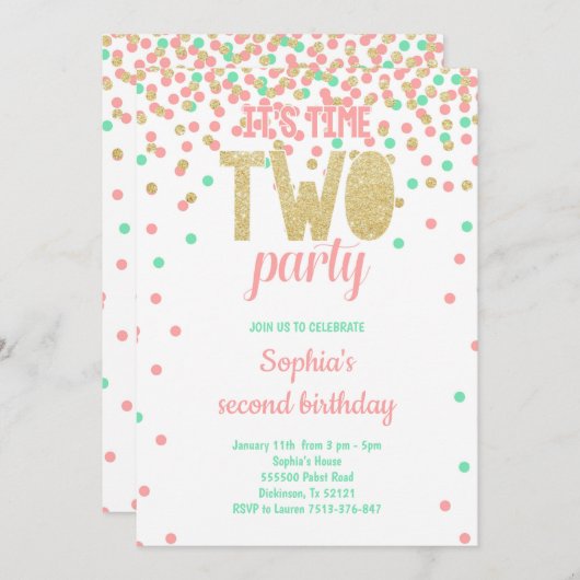 Tweede verjaardag Confetti Blauwgroen Roze Kaart (Voorkant / Achterkant)