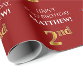 Tweede verjaardag: Elegant, rood, Faux Gold Kijk Cadeaupapier (Rol Hoek)