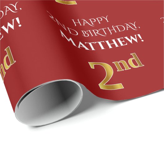 Tweede verjaardag: Elegant, rood, Faux Gold Kijk Cadeaupapier (Rol Hoek)