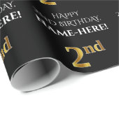 Tweede verjaardag: Elegant, zwart, Faux Gold look Cadeaupapier (Rol Hoek)