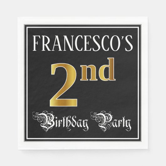 Tweede verjaardag — Fancy script, Faux Gold look Servet (Voorkant)