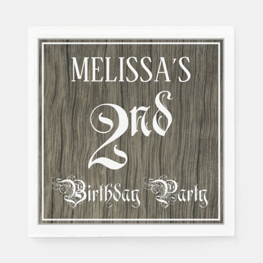 Tweede verjaardag — Fancy script, Faux Wood Kijk Servet (Voorkant)