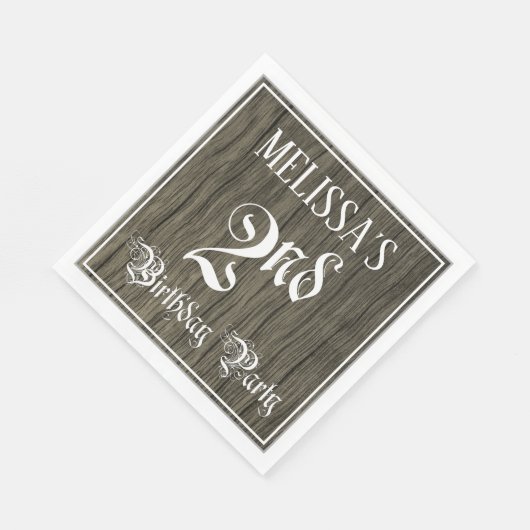 Tweede verjaardag — Fancy script, Faux Wood Kijk Servet (Hoek)