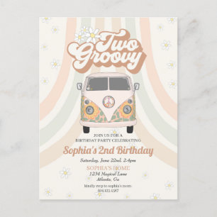 Tweede verjaardag Groovy, uitnodiging met 70s retr