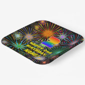 Tweede verjaardag: kleurrijk, gevierd vuurwerk papieren bordje (Gebogen)