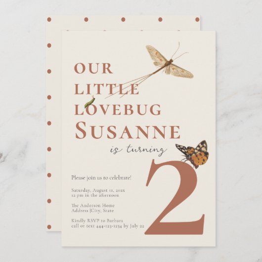 Tweede Verjaardag Little Love Bug Baby Uitnodiging (Voorkant / Achterkant)