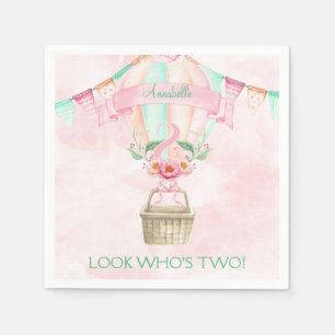 Tweede verjaardag: Luchtballon Mint Pink Peach Servet