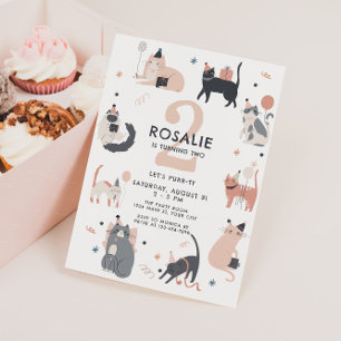 Tweede verjaardag meisjes Roze Kat  Kaart
