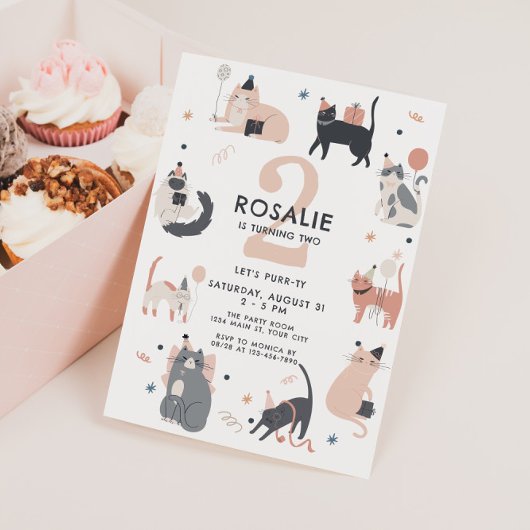 Tweede verjaardag meisjes Roze Kat Kaart