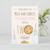 Tweede verjaardag melk en koekjes meisje kaart (Staand voorkant)