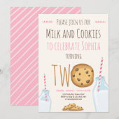 Tweede verjaardag melk en koekjes meisje kaart (Voorkant / Achterkant)
