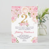 Tweede verjaardag: Mooie Florale Uitnodiging, Kaart (Staand voorkant)