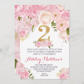 Tweede verjaardag: Mooie Florale Uitnodiging, Kaart (Voorkant / Achterkant)