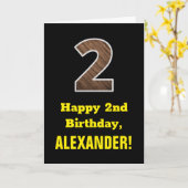 Tweede verjaardag: Naam, Faux Wood Grain Pattern " Kaart (Gele Bloem)