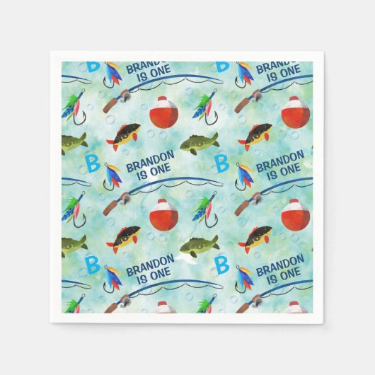 Tweede verjaardag o-vis-bondgenoot vissen themafee servet (Voorkant)