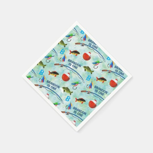 Tweede verjaardag o-vis-bondgenoot vissen themafee servet (Hoek)