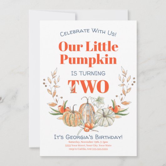 Tweede verjaardag Onze kleine pompoen Waterverf He Kaart (Voorkant)